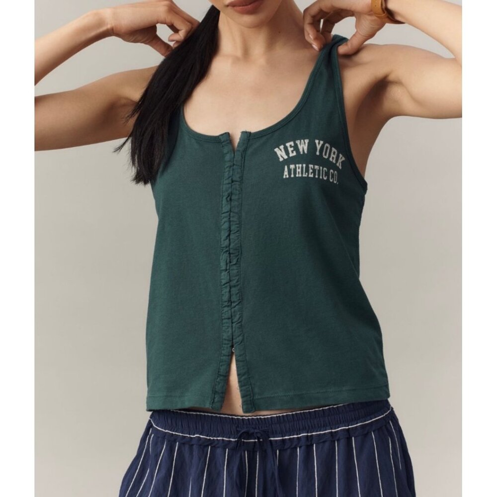 Pilcro Anthropologie Green Scoop-Neck Tank Top Size M - Picture 1 of 5